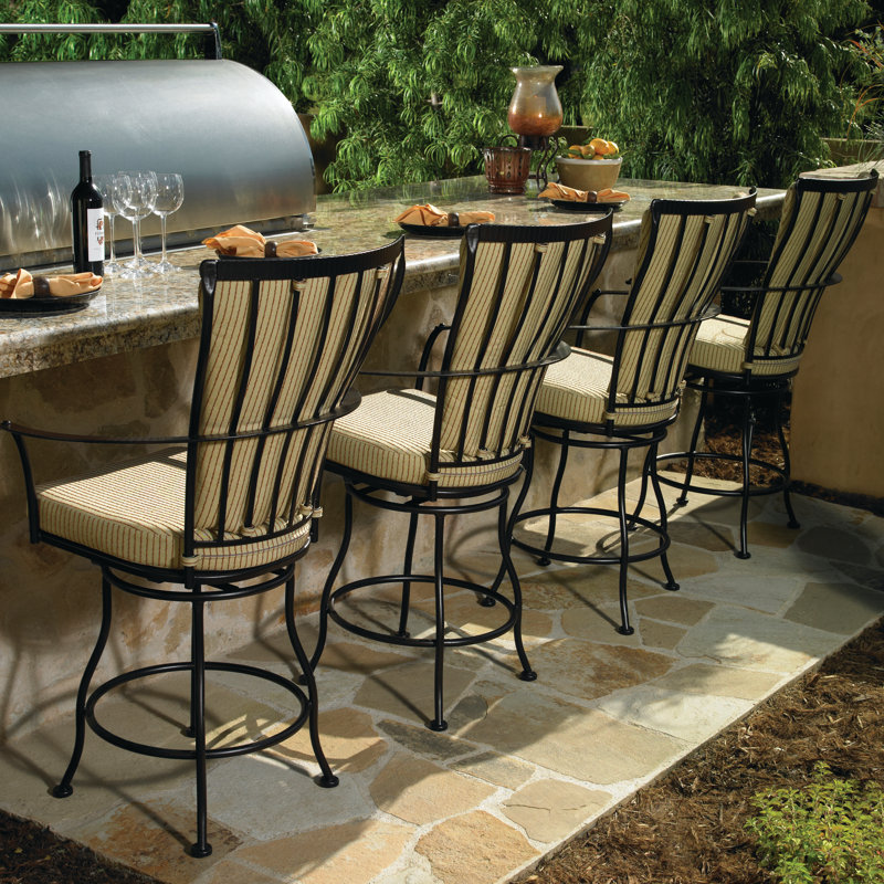 Monterra Outdoor Swivel Bar Stool, Graphite, Alcazar Redwood, 27.25''