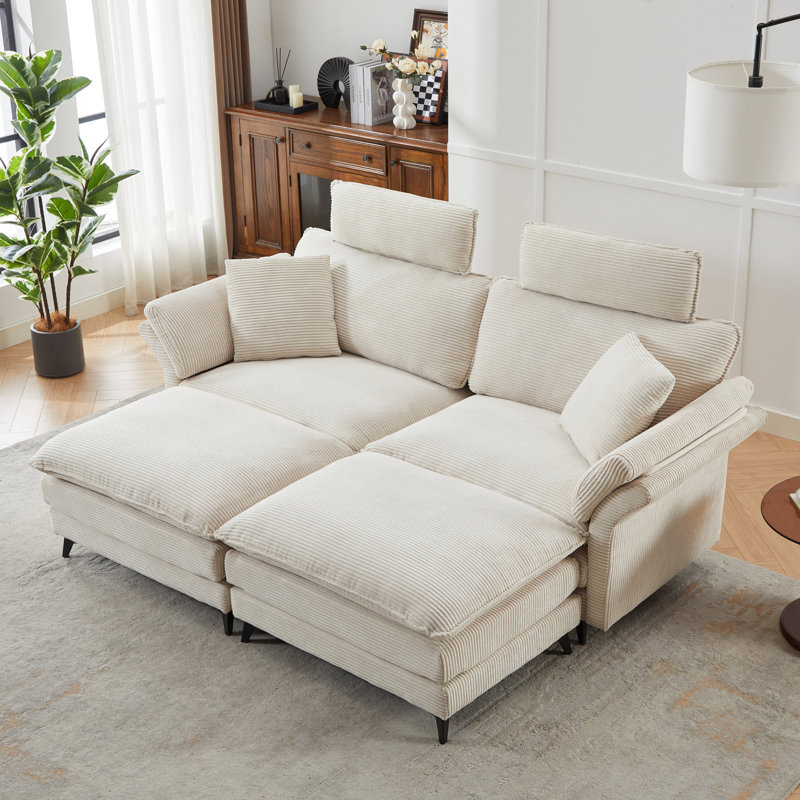 Canapé modulaire moderne avec 2 repose-pieds - canapé confortable en velours côtelé 85,8 po pour le salon (appui-tête beige, appartement