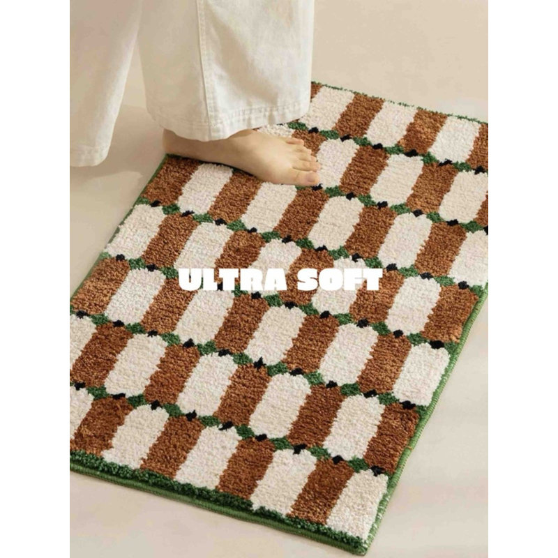 Tapis pour salle de bain Retro Checker, Brun