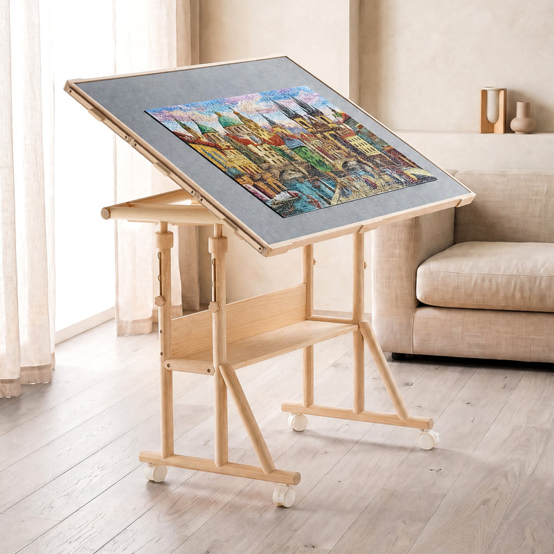 Table de puzzle 2000 pièces avec pieds, roues, 6 tiroirs, housse, 40 x 29 po, cadeau pour maman, planche de bois portable, accessoires de casse-tête en feutre pour adultes, rangement à hauteur réglable