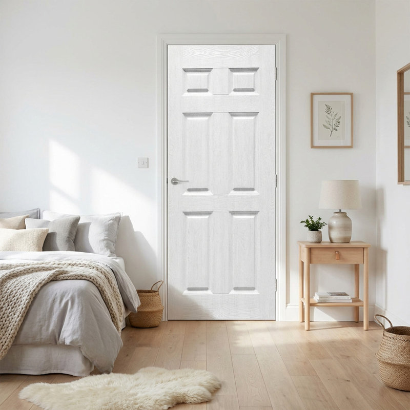 36 po. X 80 po. Panneau de porte blanc 6 panneaux, 36 po x 80 po, Blanc