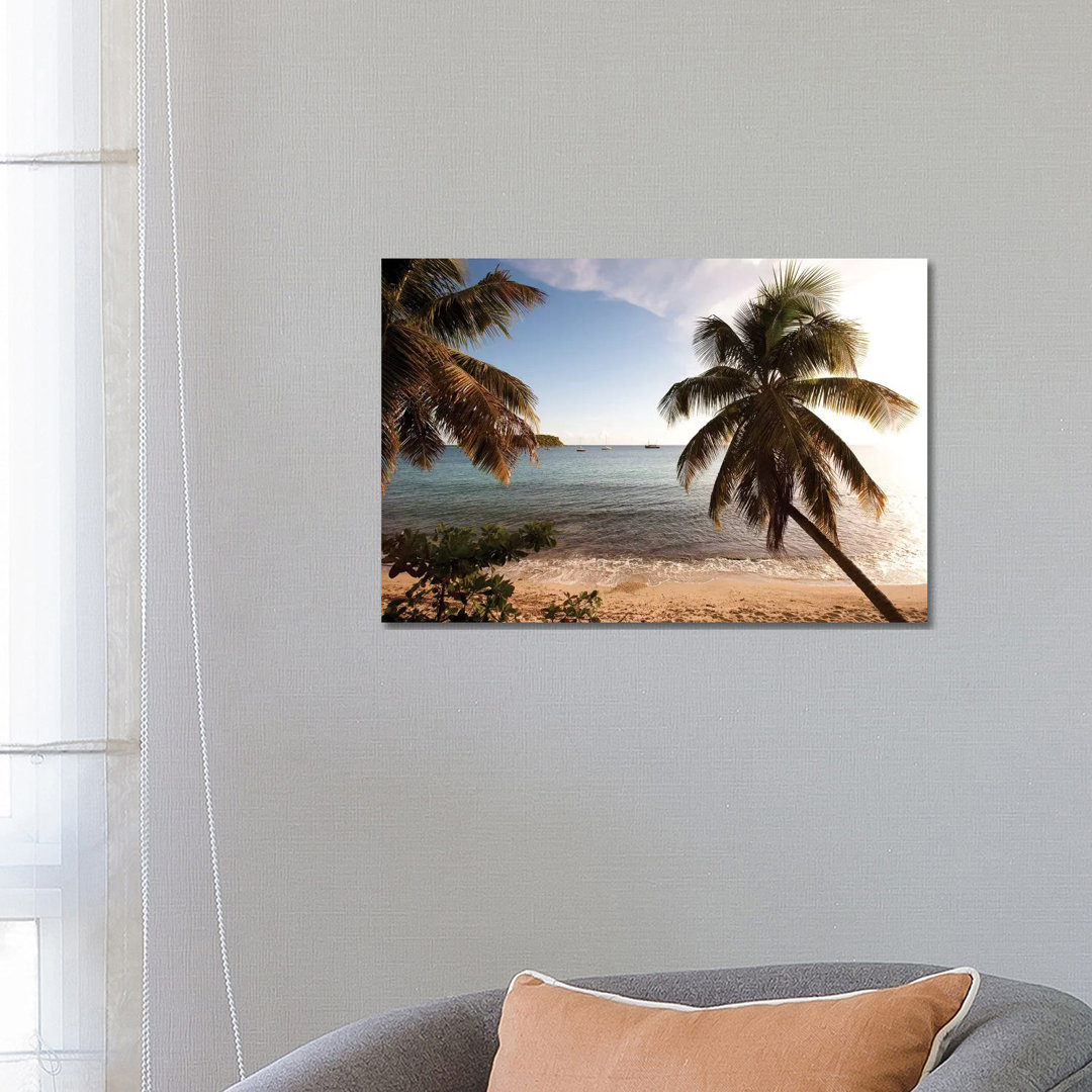 Palm Trees On Beach At Sunset, Culebra Island, Puerto Rico by Panoramic Images - Wrapped Canvas Print