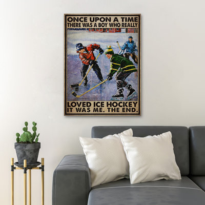 Boys Play Hockey On Snow - Once Upon A Time There Was A Boy… Gallery Wrapped Canvas - Sport Illustration Decor, White And Red Living Room Decor -  Trinx, 8B4D618BE3674C428180C3F868787891