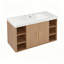 Meuble-lavabo mural de 107 cm (42 pouces) avec lavabo en SMC, armoire en MDF mélamine, charnières à fermeture douce, poignées dorées, tablette en U réglable, 6 étagères ouvertes, solution de rangement pour salle de bain