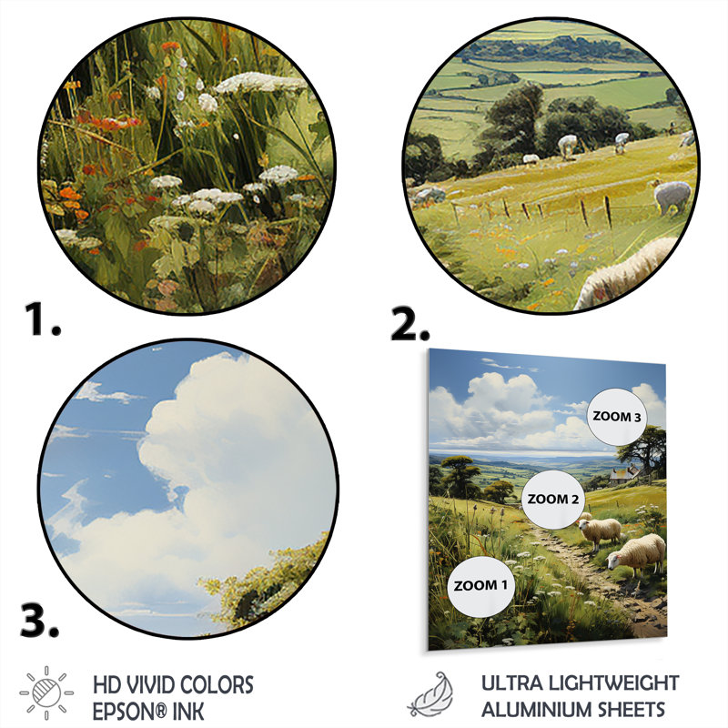 Angleterre, mouton, paysage de Grazingengland I - Angleterre, art mural en métal, salon, H 32 po x l 16 po x P 1 po