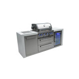 Mont Alpi 4-Burner Deluxe Stainless Steel Outdoor Island Barbecue Grill with Compact Refrigerator