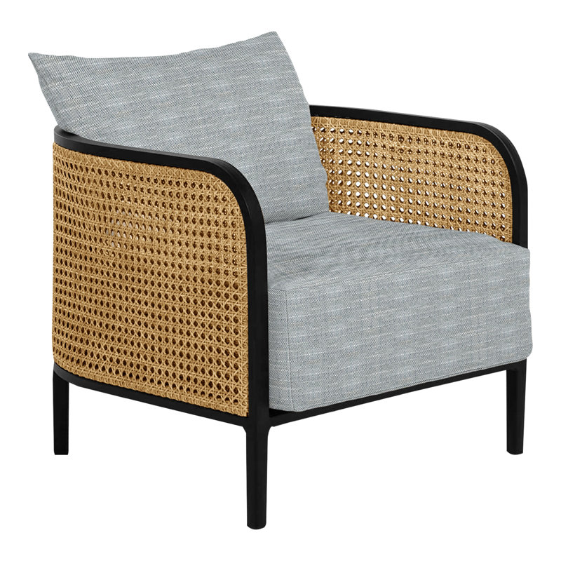 Havana Patio Chair with Cushions, No welt/Standard fill, Chalk/Natural Cane, Herringbone Sand