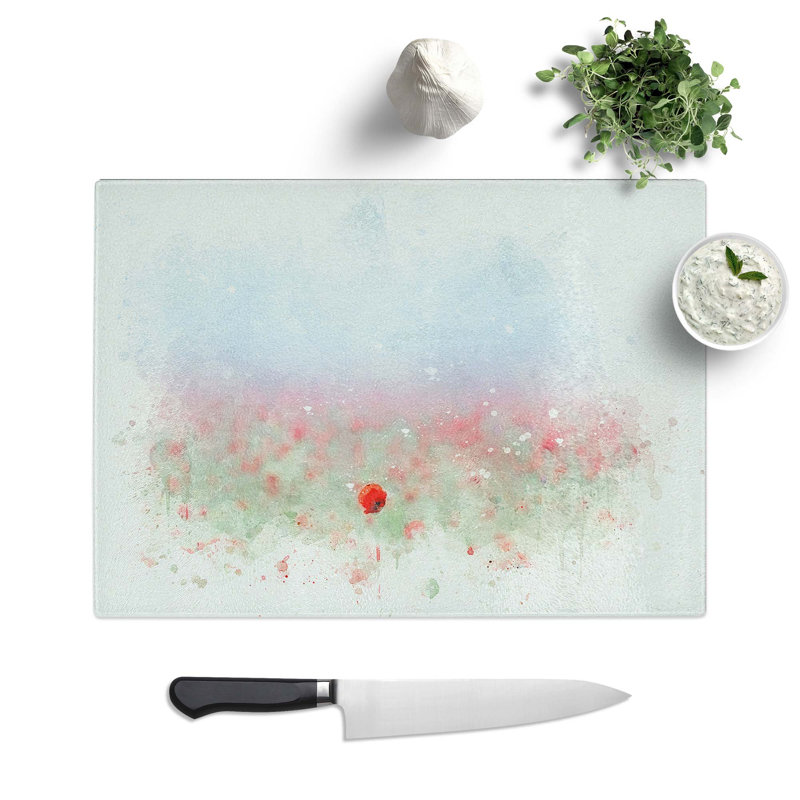 Tempered Glass Poppy Field in Italy Chopping Board, 39 cm W x 28.5 cm L