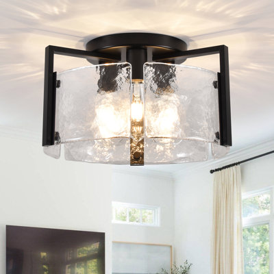 3-Light 15 in. Modern Glass Flush Mount Ceiling Light For Bedroom, Dining Room, Foyer, Office
