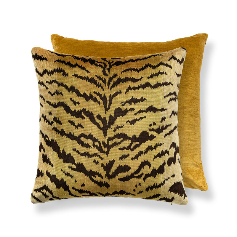 Wild Glamour Silk Pillow Cover & Insert, Ivory/Gold/Black, 22" H x 22" W x 6" D