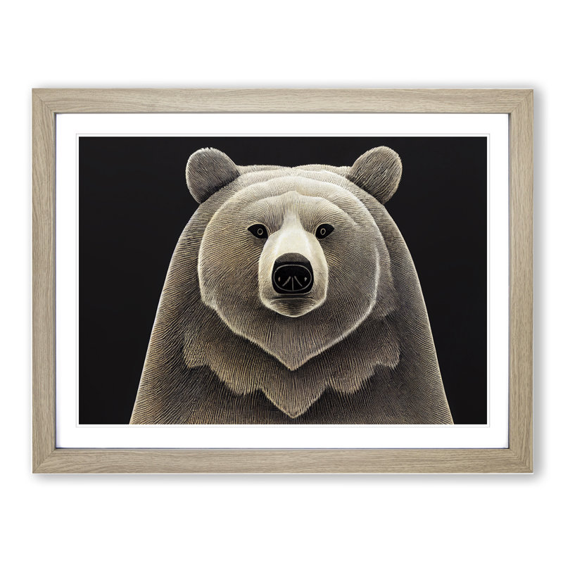 Enthralling Bear - Single Picture Frame Painting, 25cm H x 34cm W x 2cm D, Oak 
