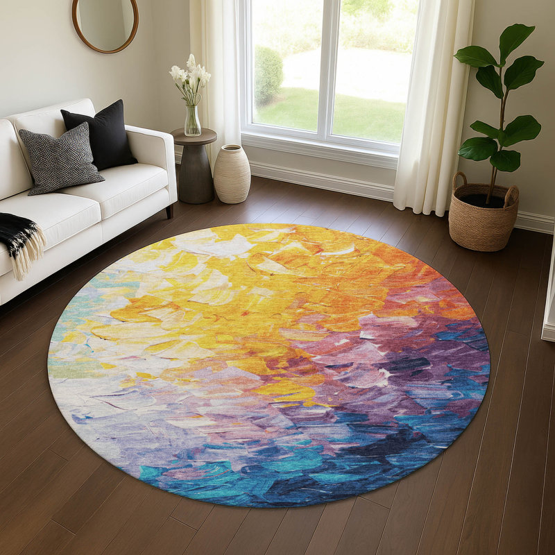 Premium Machine Washable Slesnick AMF1674 Abstract Rug, Round 8'