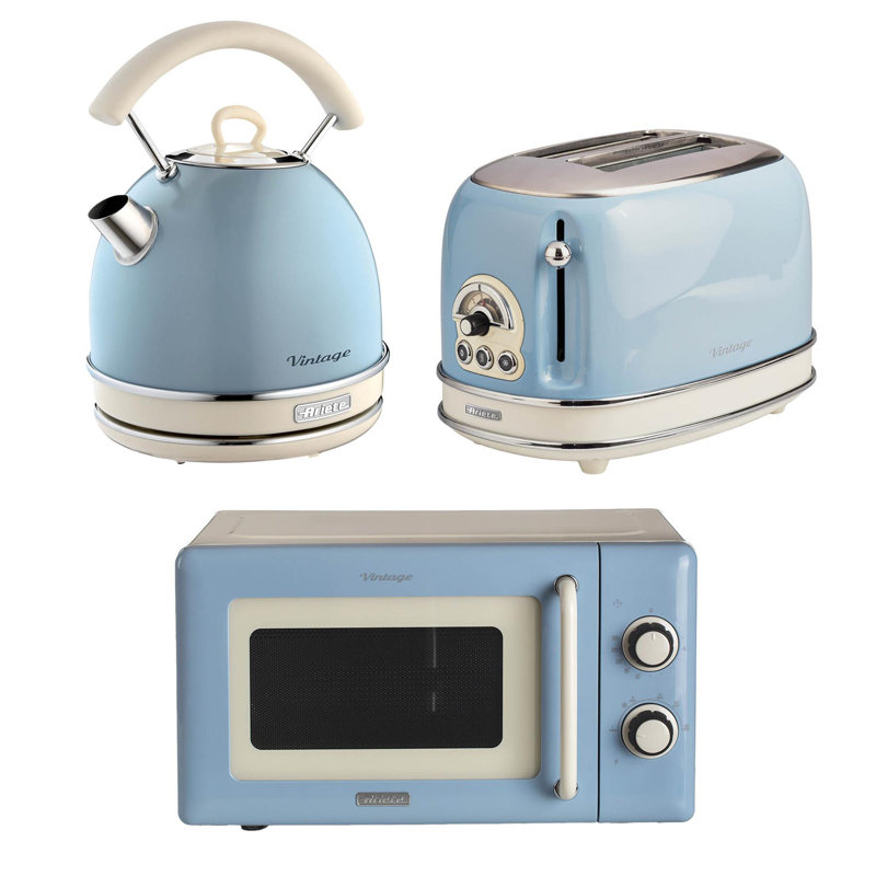 Ariete Vintage Dome Kettle, 2 Slice Toaster & Microwave, Blue