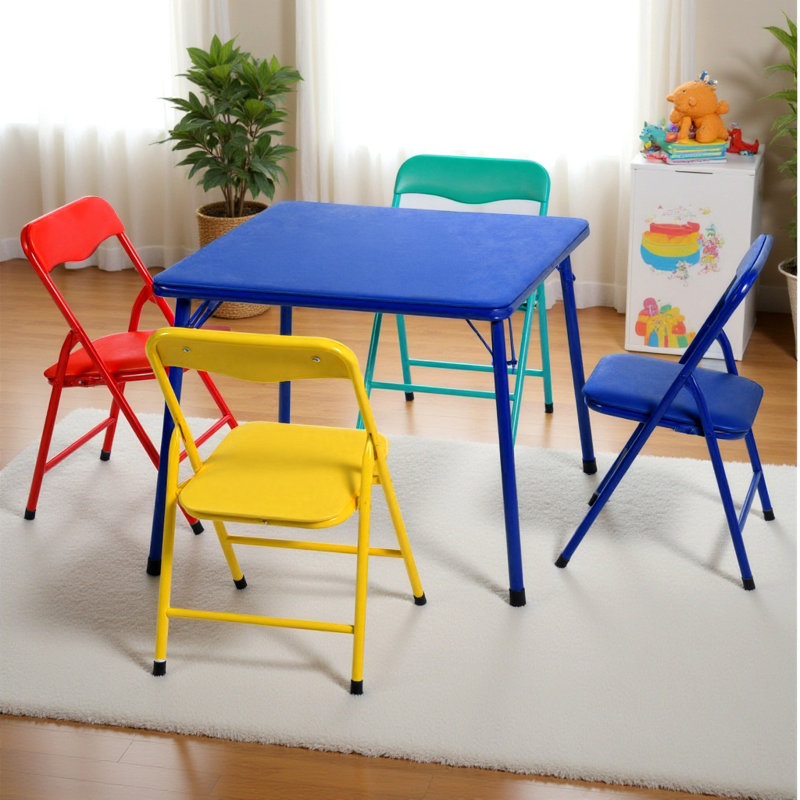5 Pieces Colourful Folding Set Table and Chair for Kids with Durable Metal Frame and Easy-Clean Plastic for Daycare Classrooms and Playrooms