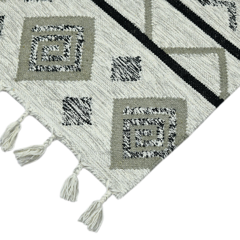 Ivory and Multicolor Wool Flat Woven Handmade Area Rug