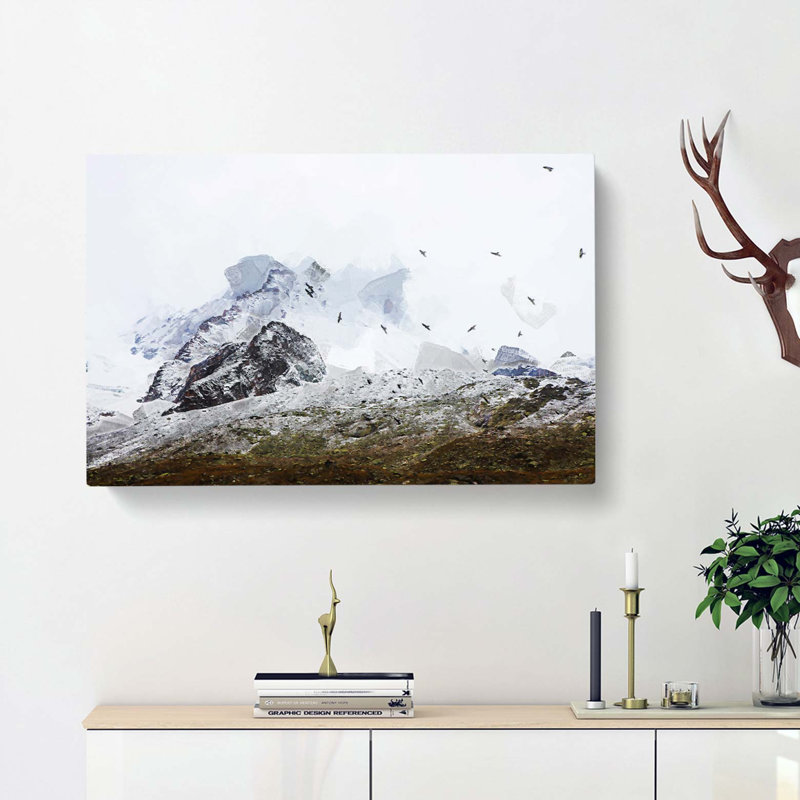 The Swiss Alps with a Flock of Birds in Abstract - Wrapped Canvas, 60cm H x 91cm W x 3cm D