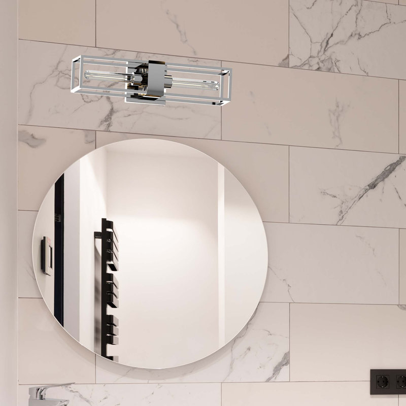 Applique murale 2 lumières pour salle de bain ou meuble-lavabo rectangulaire carré en nickel poli à 2 lumières, applique murale ou applique murale