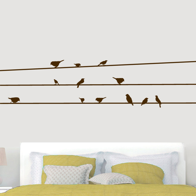 Décalcomanie murale oiseaux on lines, Brun