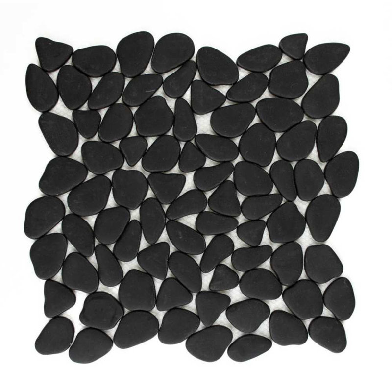 Huron Glass Pebbles Mosaic Tile, Black