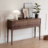 Mid-Century Modern Walnut Rectangular Storage Console Table