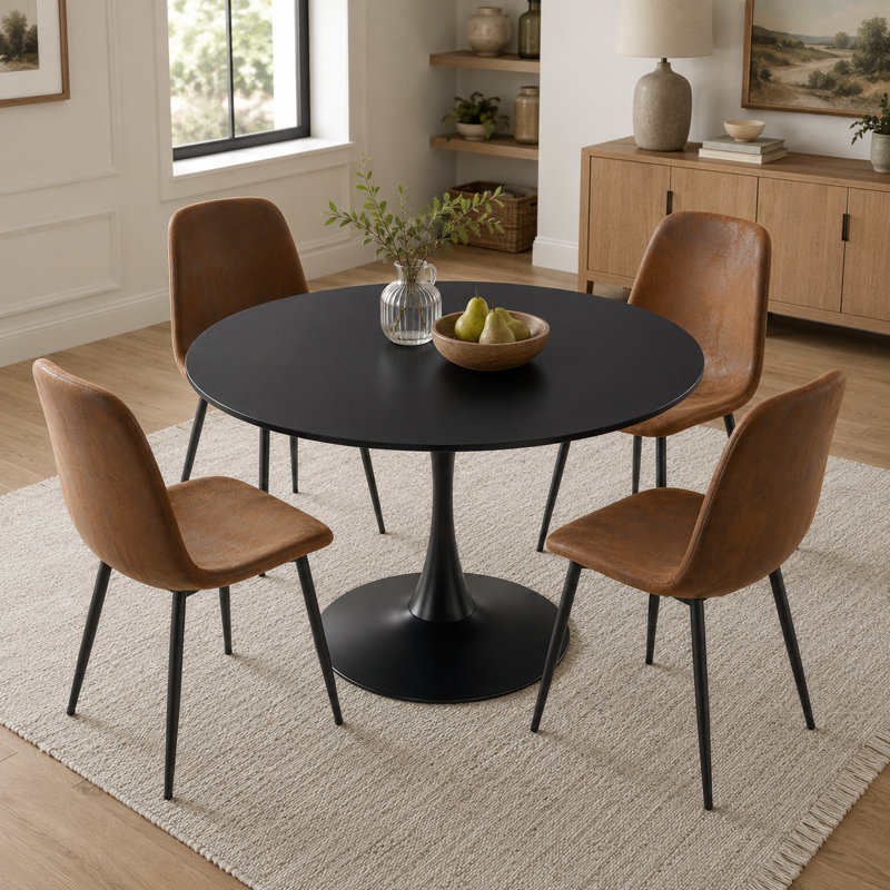Ensemble de salle à manger moderne 5 pièces l 41,12 po avec finition brillante et chaises en suède, 5 Pieces: Table, 4 Chairs