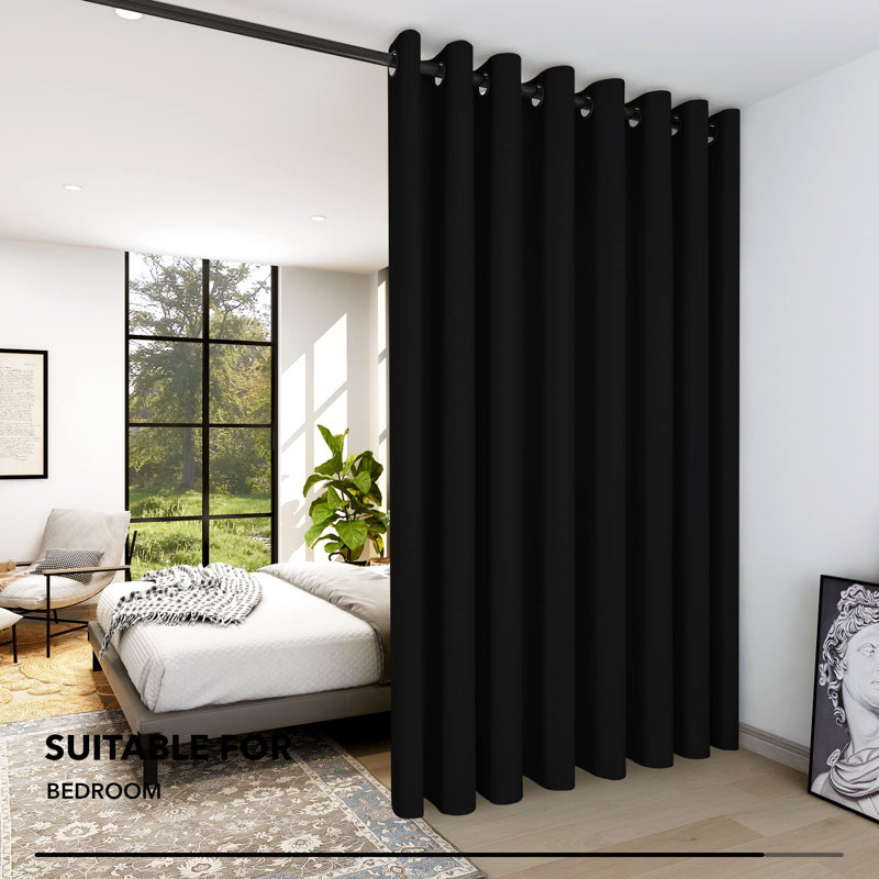 Penkridge Room Darkening Curtain Single Panel, 100" W x 84" L, Black