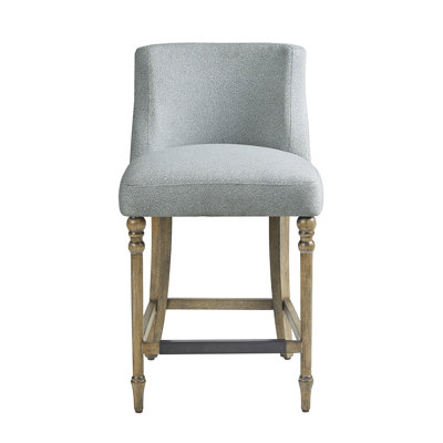 Tabouret de comptoir rembourré de 25 po - Housse bleue avec pieds tournés en bois massif pour une protection accrue avec pieds, repose-pieds, mobilier de salle à manger élégant, nécessaire et outil inclus