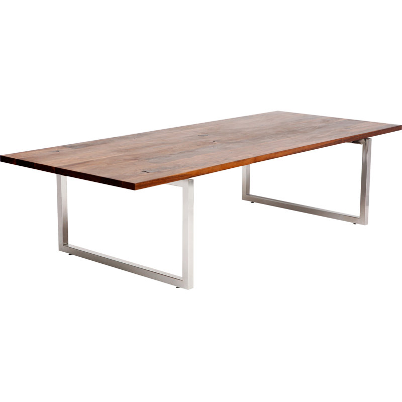 Gax Walnut Solid Wood Top Metal Base Dining Table, 48" W x 120" L, Polished Stainless Steel