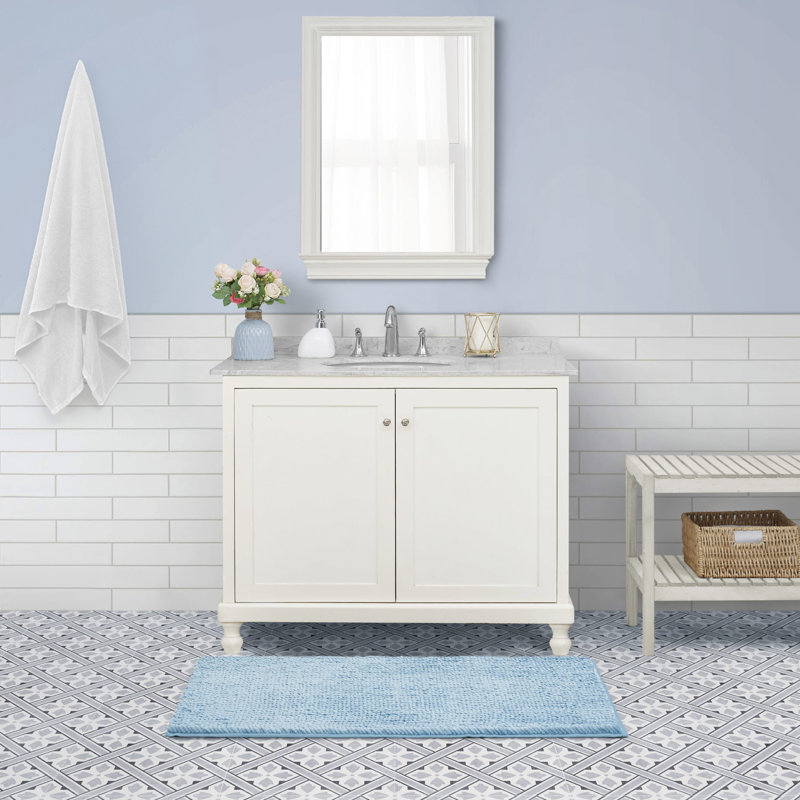Laura Ashley Butter Chenille Bath Rug, Aqua, 20" W x 34" L