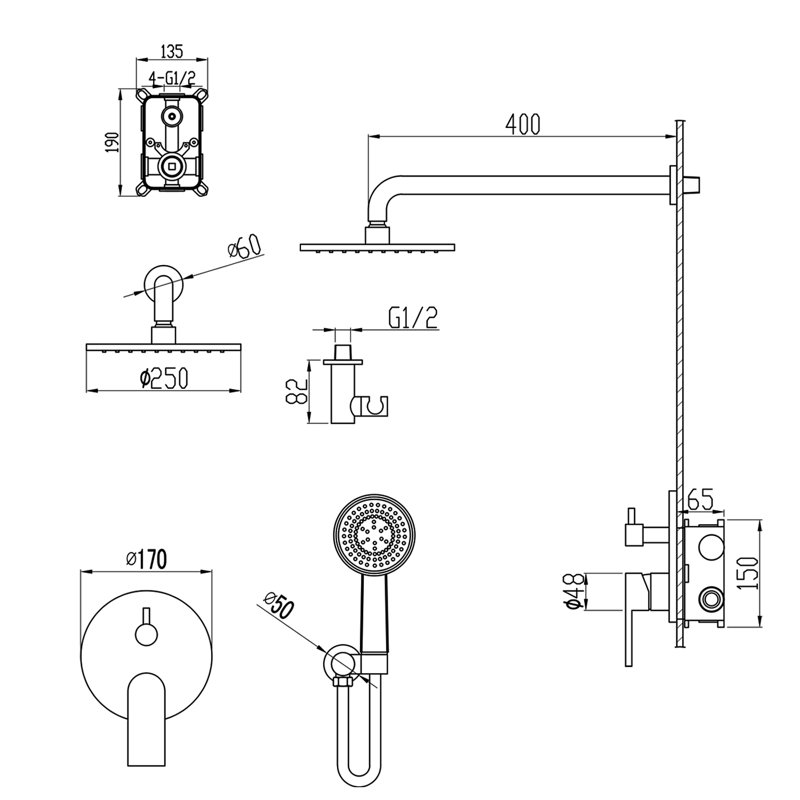 Topcraft 10 in Rainfall Showerhead Complete Shower System with Handheld Shower, Brushed Nickel