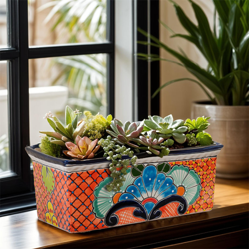 Pot à fleurs rectangulaire Talavera - Orange 