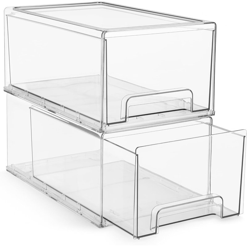 Large Clear Stackable Storage Drawers – 2-Pack Plastic Drawers For Closet Organizers And Storage, Deep Storage Drawers For Organization, Stackable Storage Bins With Handles For Clothes, Pantry
