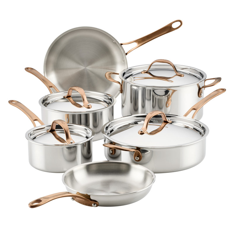 Anolon EverLast Tri-Ply Clad Cookware Set, 10-Piece, Bronze