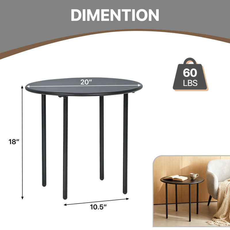Table d'appoint ronde en acier Florman - Table de bout intérieure / extérieure polyvalente pour le salon, la chambre à coucher, la cour, le balcon ou le bureau