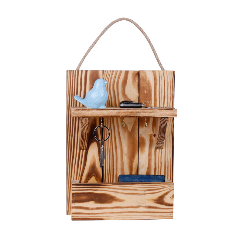 Élégant porte-clés en bois avec poche, finition naturelle, 12,2 x 9,4 x 3,1 pouces | Corps en bois durable, parfait pour organiser les clés et les accessoires | Décoration intérieure élégante pour l'entrée et le bureau