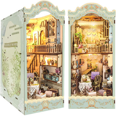 Book Nook Miniature Kit For Bookshelf Insert Decor Craft For Adult Teen Halloween, 3D Wooden Puzzle Bookends With Sensor Led Light