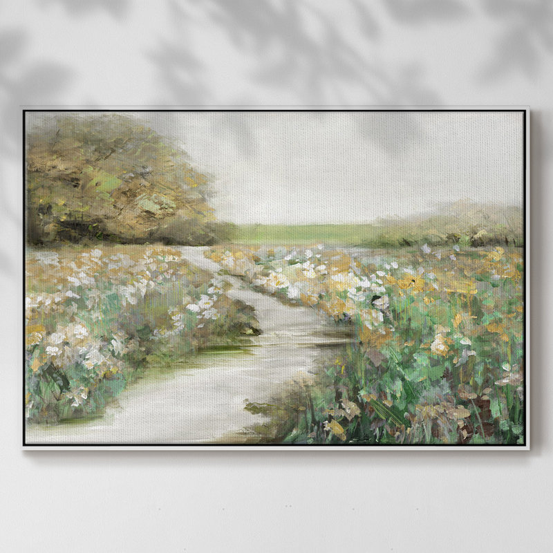 Toile tendue encadrée Quiet Meadow, Cadre blanc, H 25 po x l 37 po x P 2 po