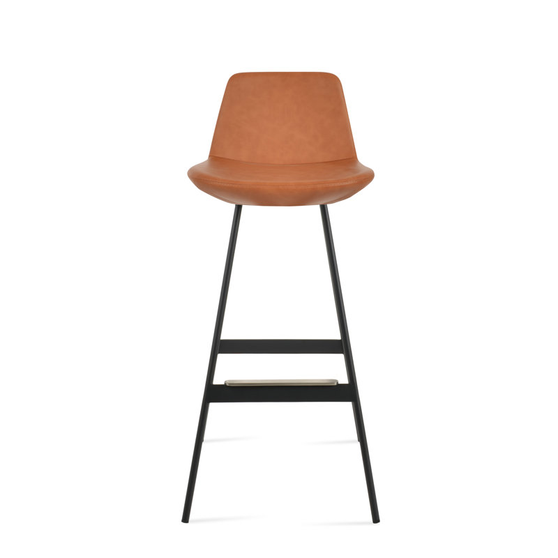 Tabouret Pera Balat, Noir, Similicuir caramel PPM, Tabouret de comptoir (siège d'une hauteur de 24 p
