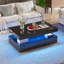 Table basse à DEL brillante de 39 po avec 2 tiroirs coulissants, tables centrales modernes à double couche avec lumières DEL, station de charge-74841025-83644079