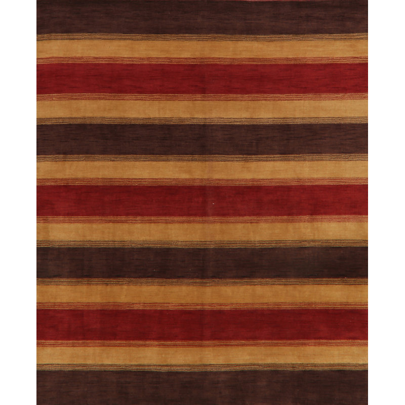 Tapis unique en laine noué à la main Gabbeh nouvel âge de 8 pi 1 po x 10 pi 3 po rouge / brun Harto