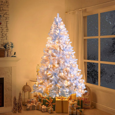 Arbre de Noël artificiel argenté 6 pi pré-éclairé, arbre complet articulé avec support en métal, 800 branches, 300 lumières DEL, 11 modes d'éclairage, décoration des Fêtes
