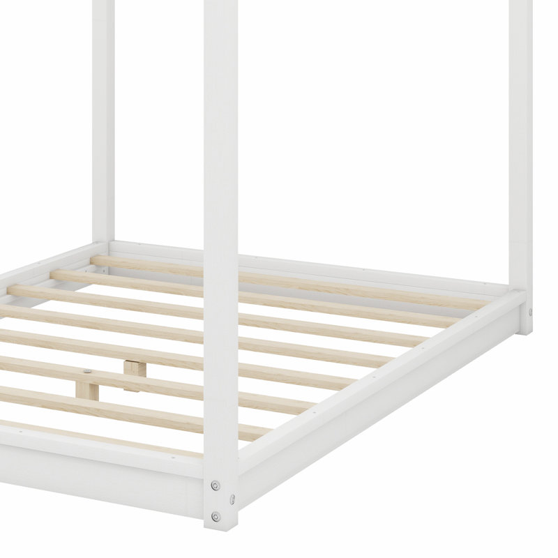 Lit plateforme à baldaquin avec pieds de support, Blanc, Grand lit