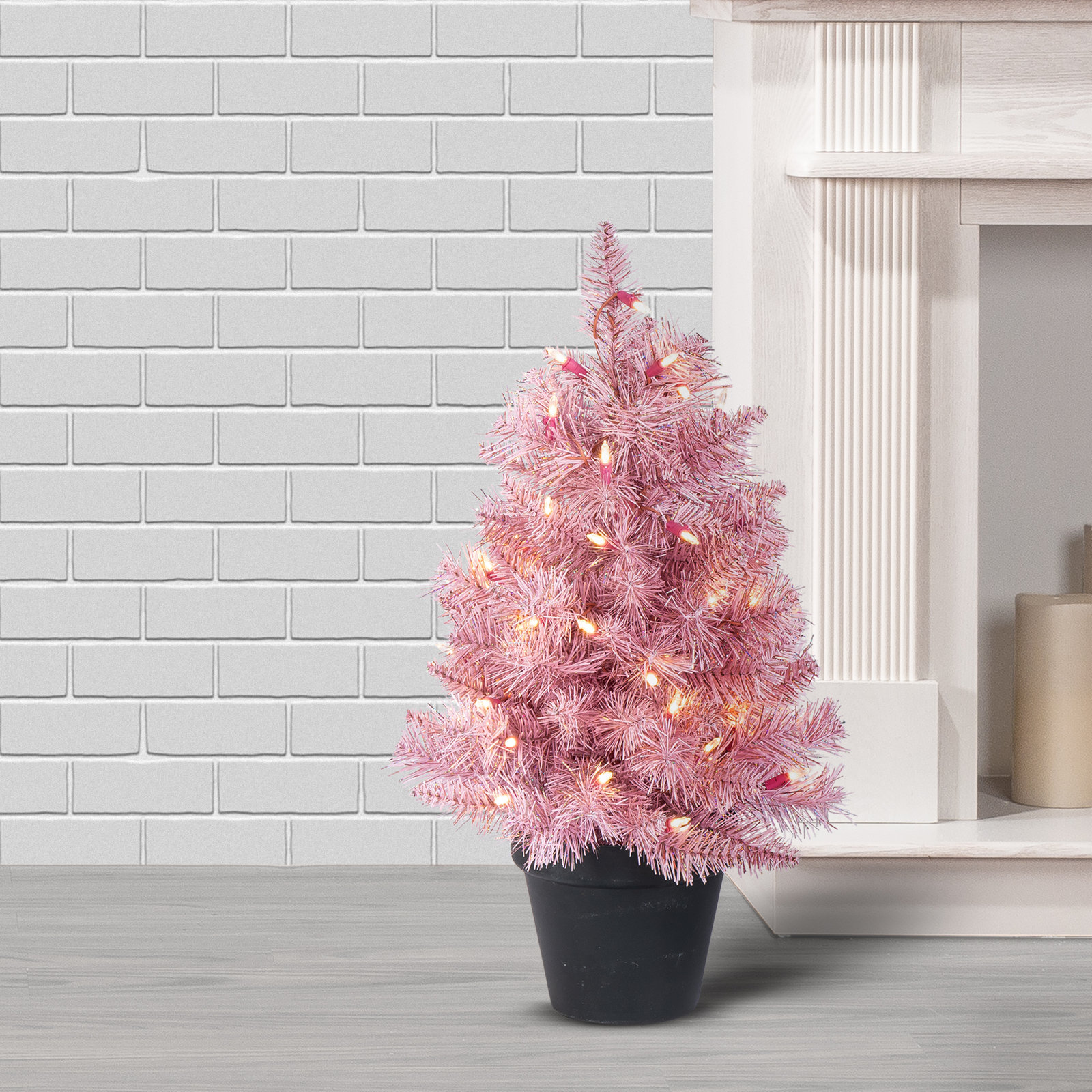 Charming 24 Inch Pink Artificial Tree With Warm White LED Lights