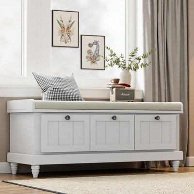Banc à chaussures classique avec siège rembourré et 3 tiroirs - Banc de rangement cannelé pour entrée, Espresso - Compartiment caché sous le siège, pieds tournés de style maison de campagne - pour le salon, le couloir, la chambre à coucher