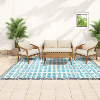 Durable Patio Sofas, Acacia Wood 4 Piece Rustic Set For Home Entertaining