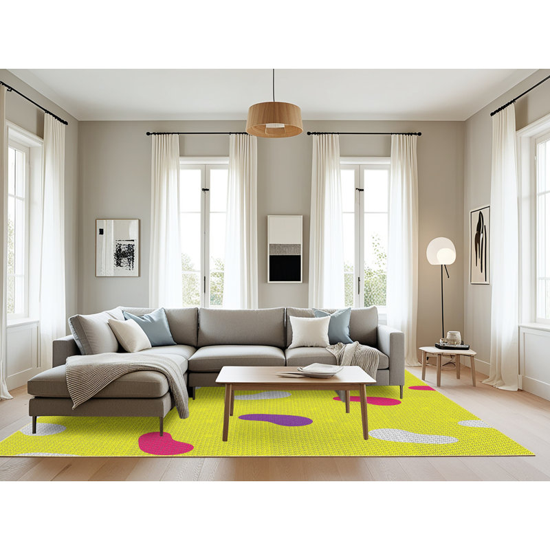 Tapis jaune tissé à la machine, Rectangle 8 pi x 10 pi