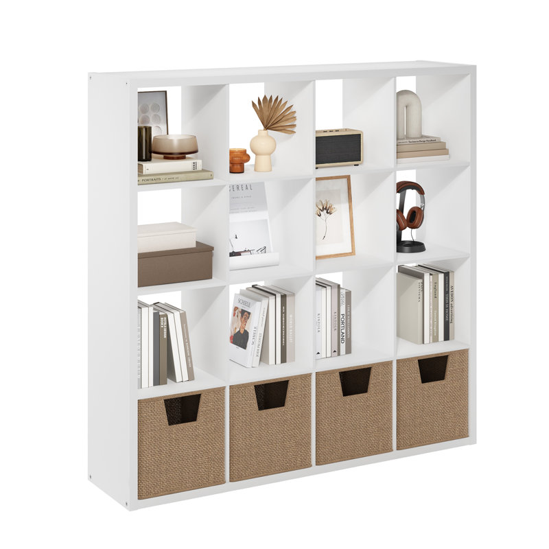 Grigorijs Open Back Decorative Cube Storage Organizer, 16-Cube, White, (16 Shevles) 57.95"H x 57.8"W x 14.57"D