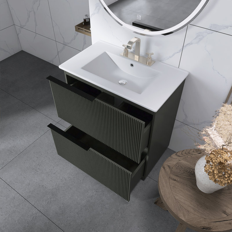 Meuble-lavabo autoportant de 30 po avec lavabo en céramique, Vert