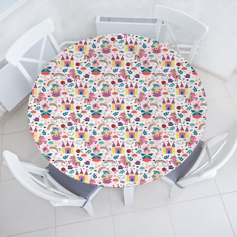 Ambesonne Cartoon Fitted Round Tablecloth Multicolor, 67.72" Round