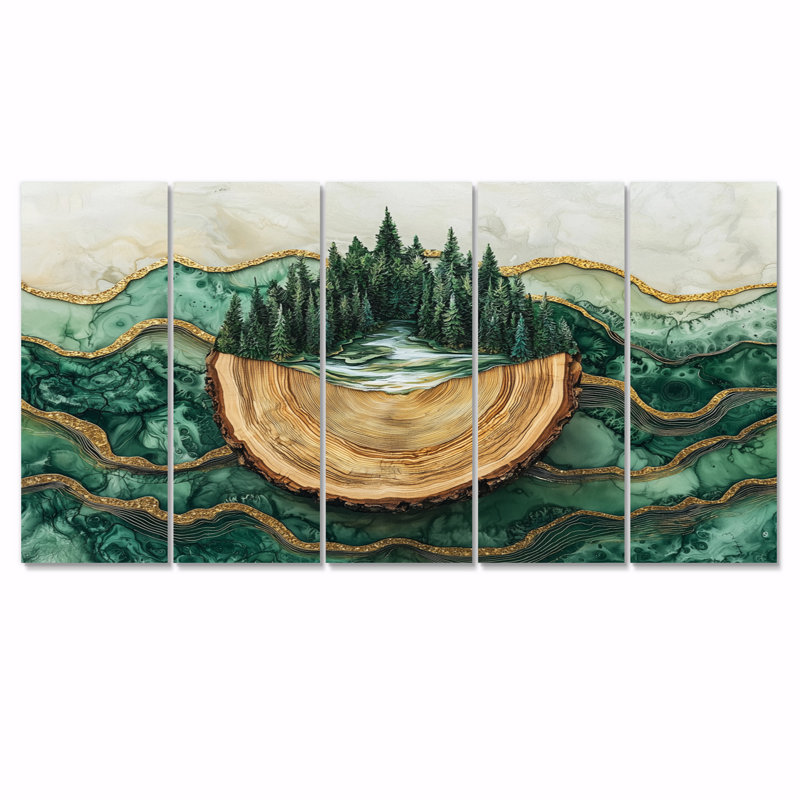 «Bold Forest Landscape Path of the Emerald River I», art mural forêt - art mural traditionnel, H 32 po x l 80 po, 5
